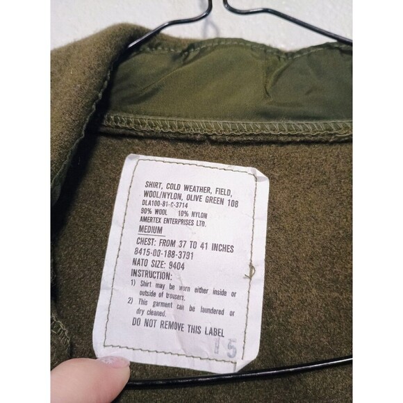 Vintage Military Shirt Mens Medium Olive OG-108 Cold Weather Field Wool Blend - Picture 2 of 7
